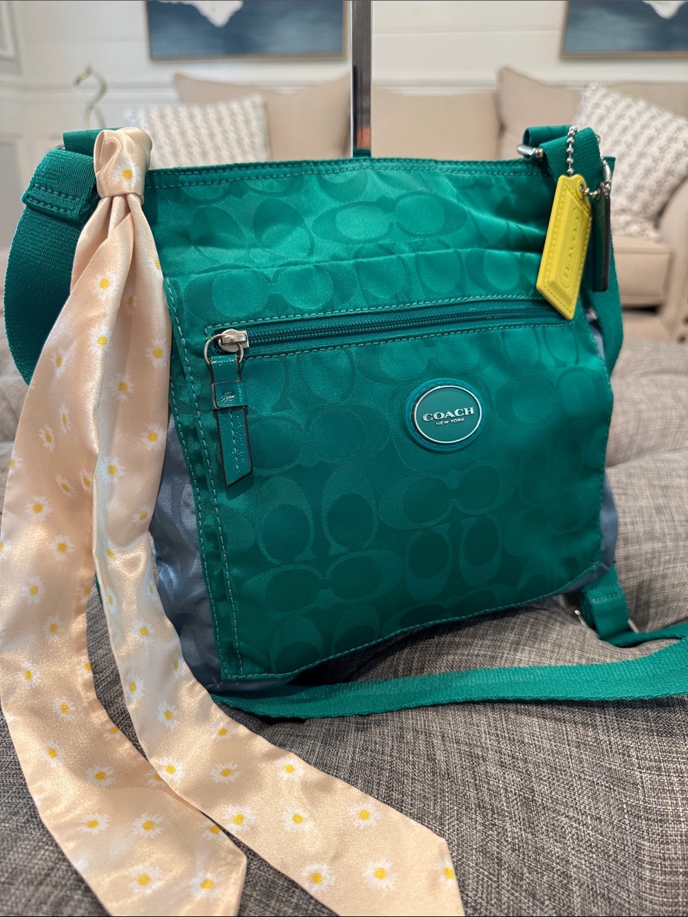 Coach Bag Getaway Green Blue Colorblock  Signature Logo Jacquard Crossbody Bag - Picture 3 of 17